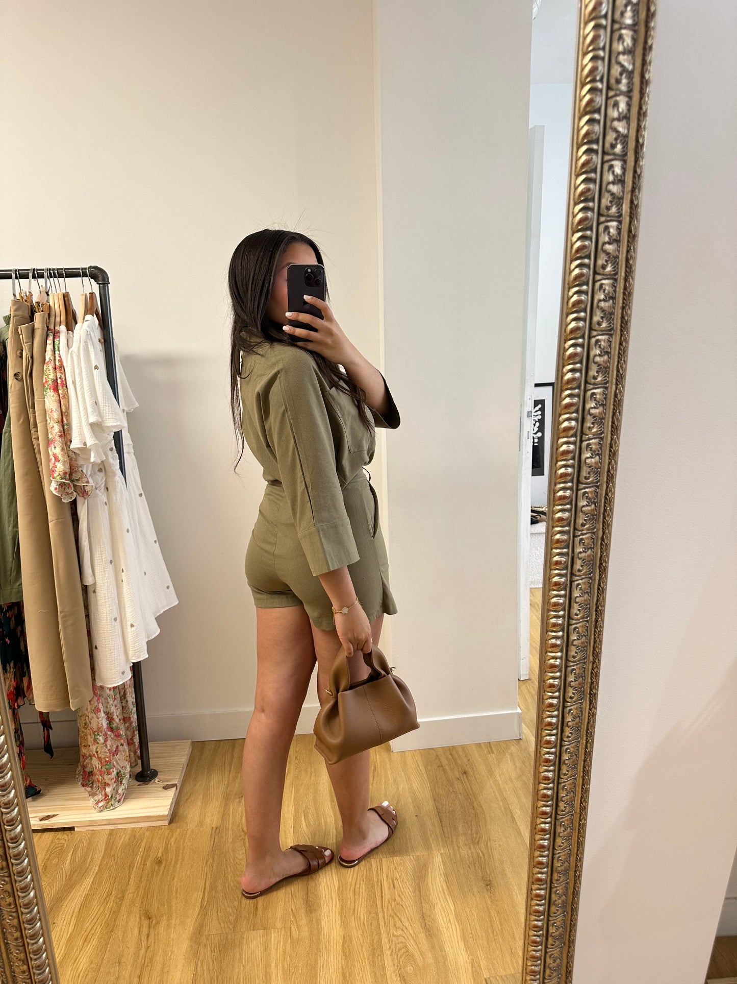 Jupe-short en lin kaki