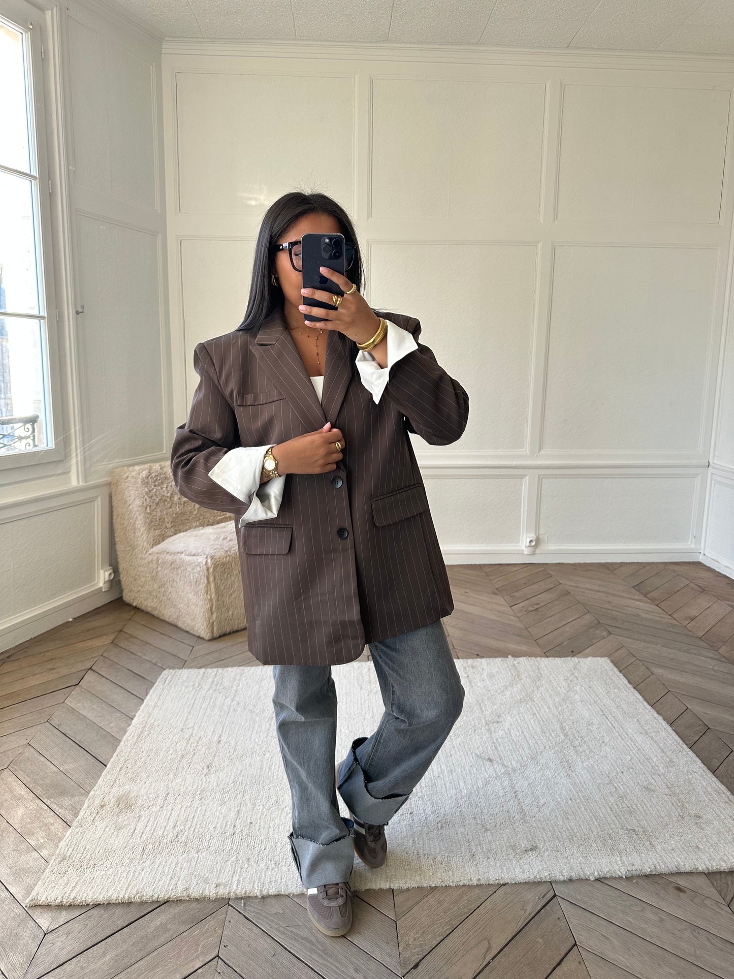 Blazer à rayures oversize choco