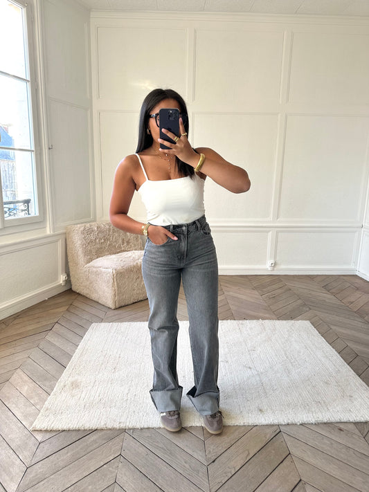 Jean droit gris à ourlets