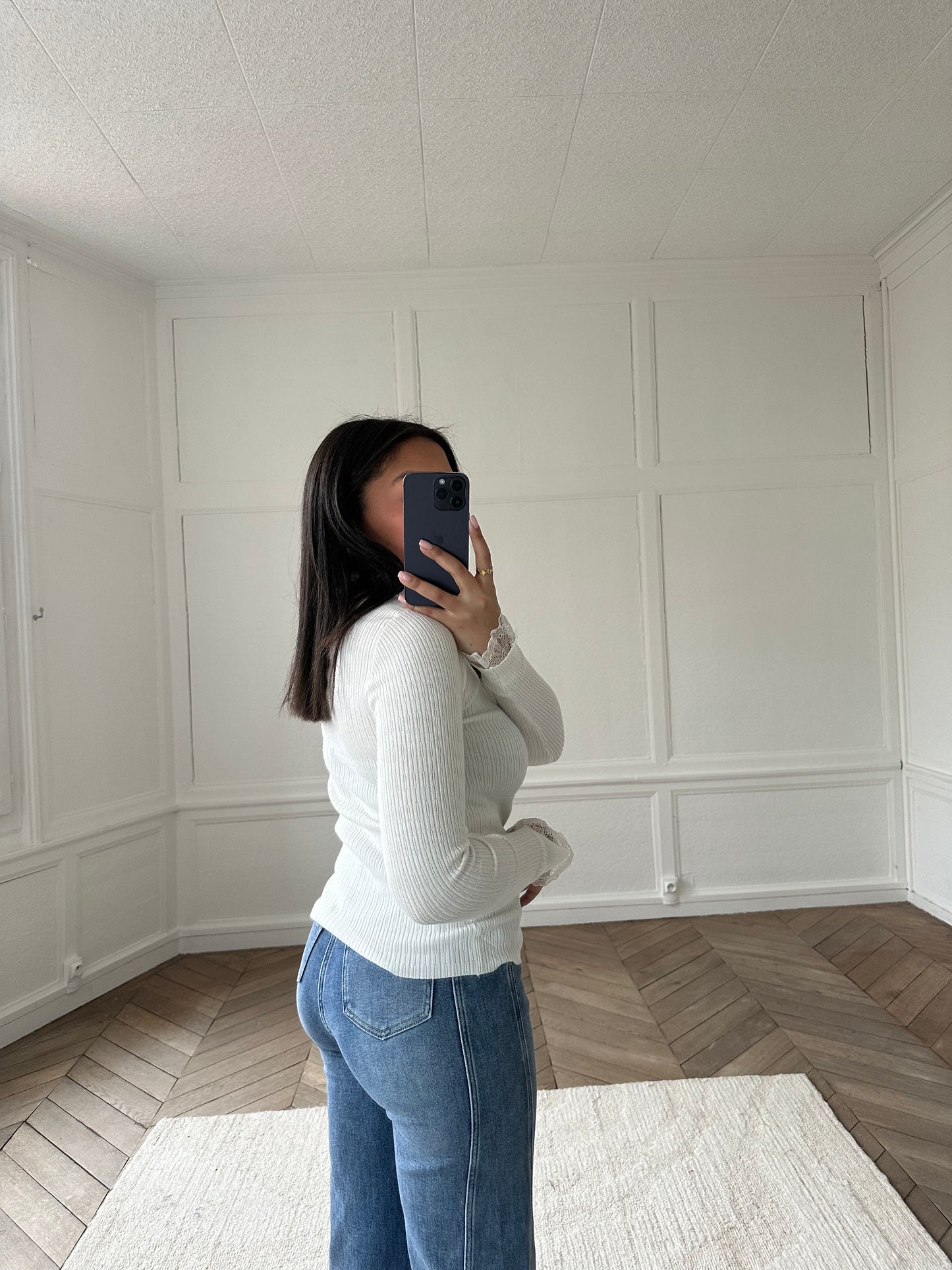 Top détails dentelle - blanc