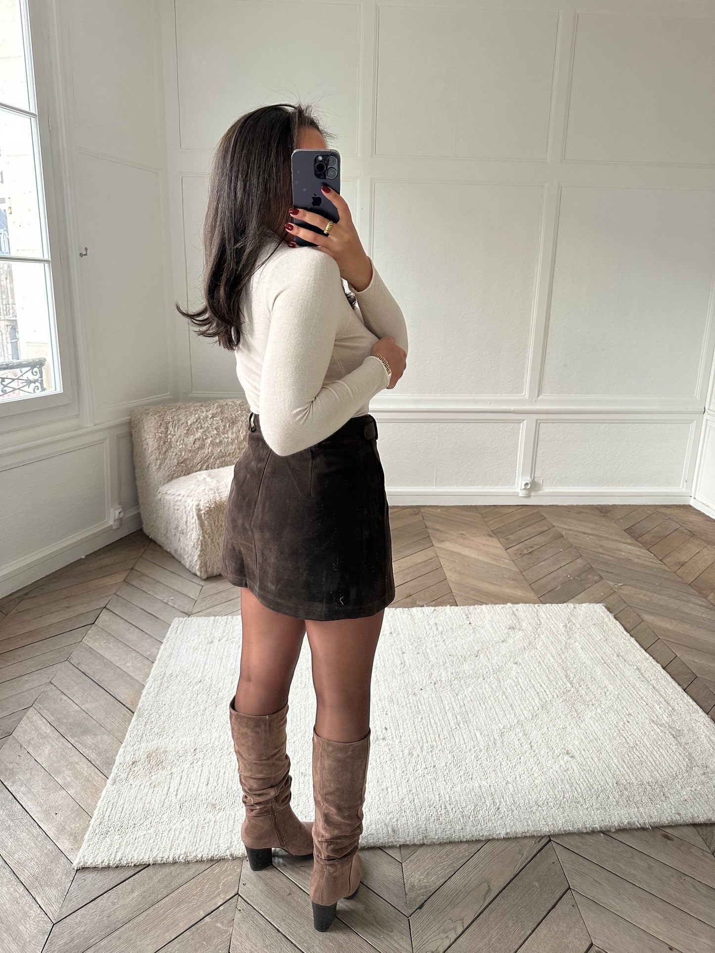 Jupe doublure short en effet daim