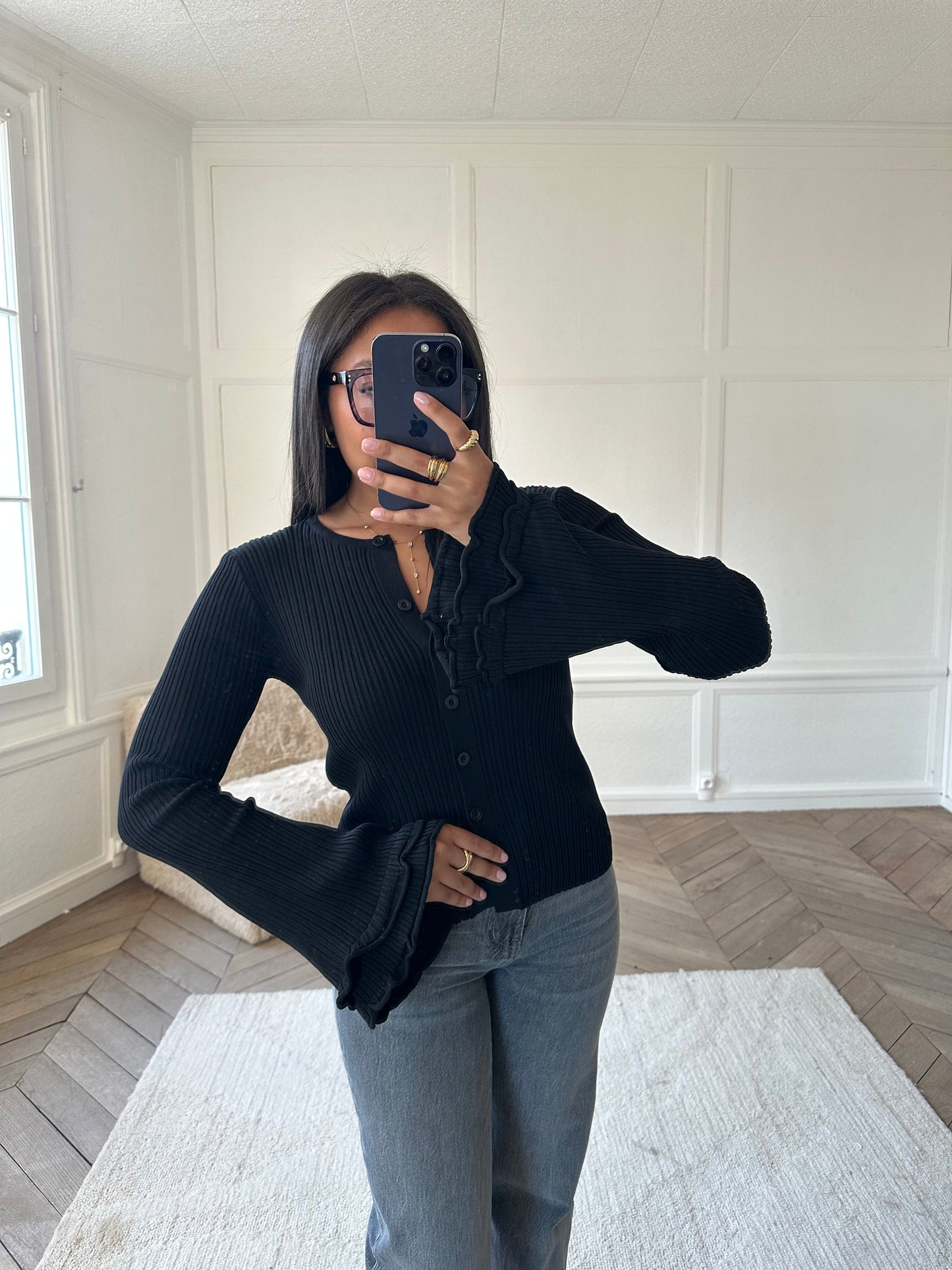 Gilet à manches évasées Clothilde - noir