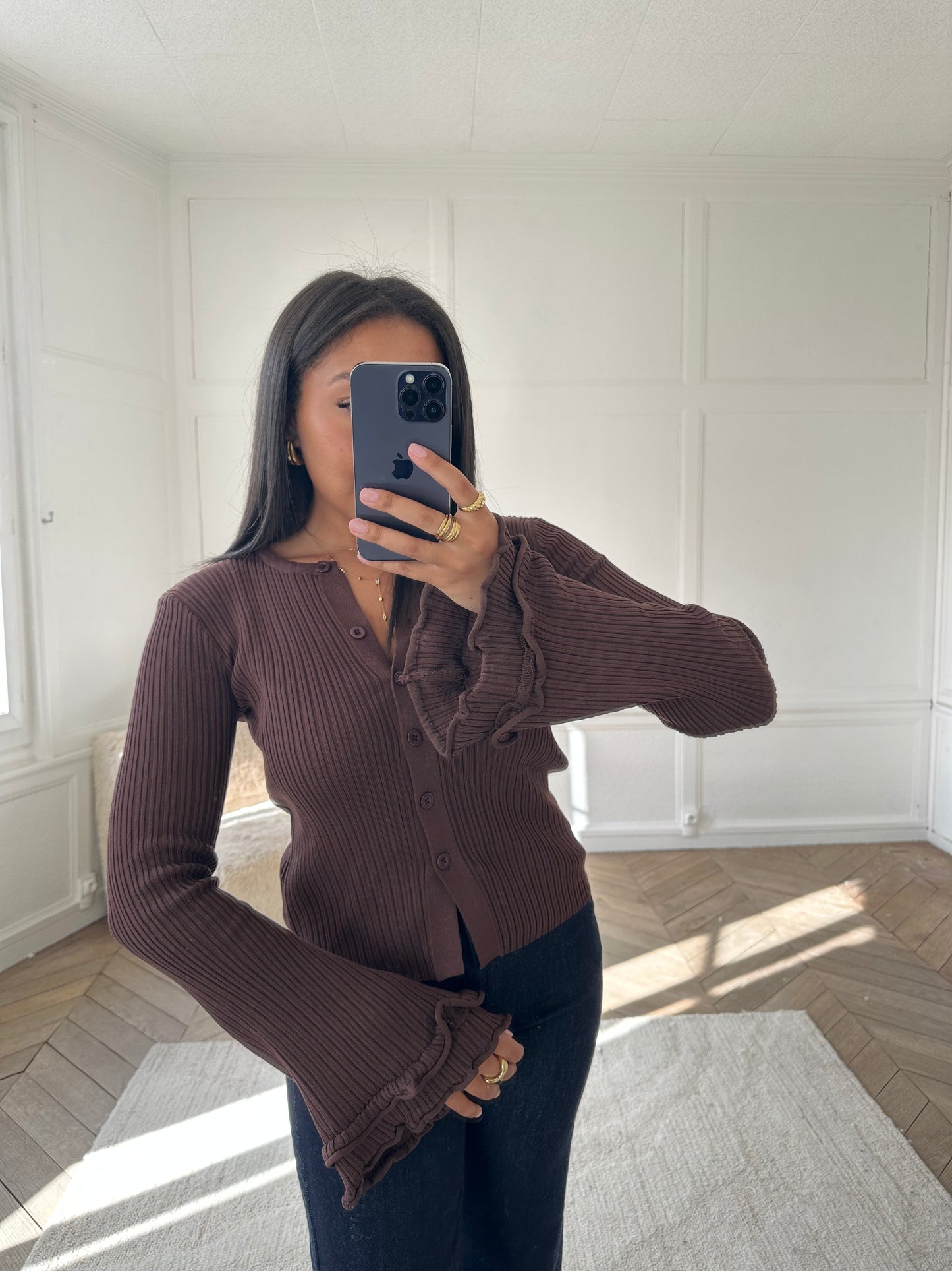 Gilet à manches évasées Clothilde - marron