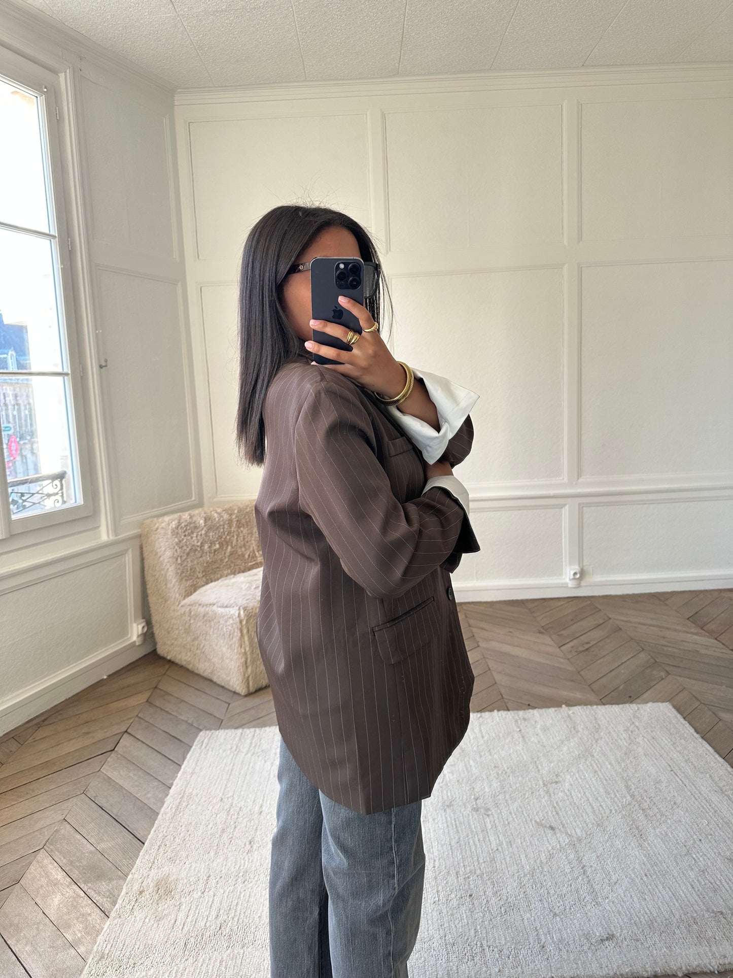 Blazer à rayures oversize choco