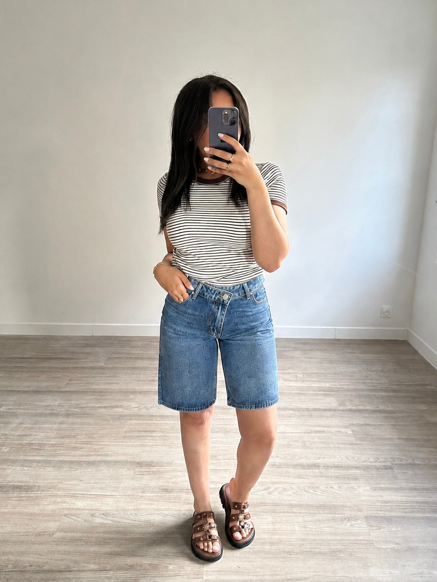Bermuda à fermeture asymétrique - denim foncé