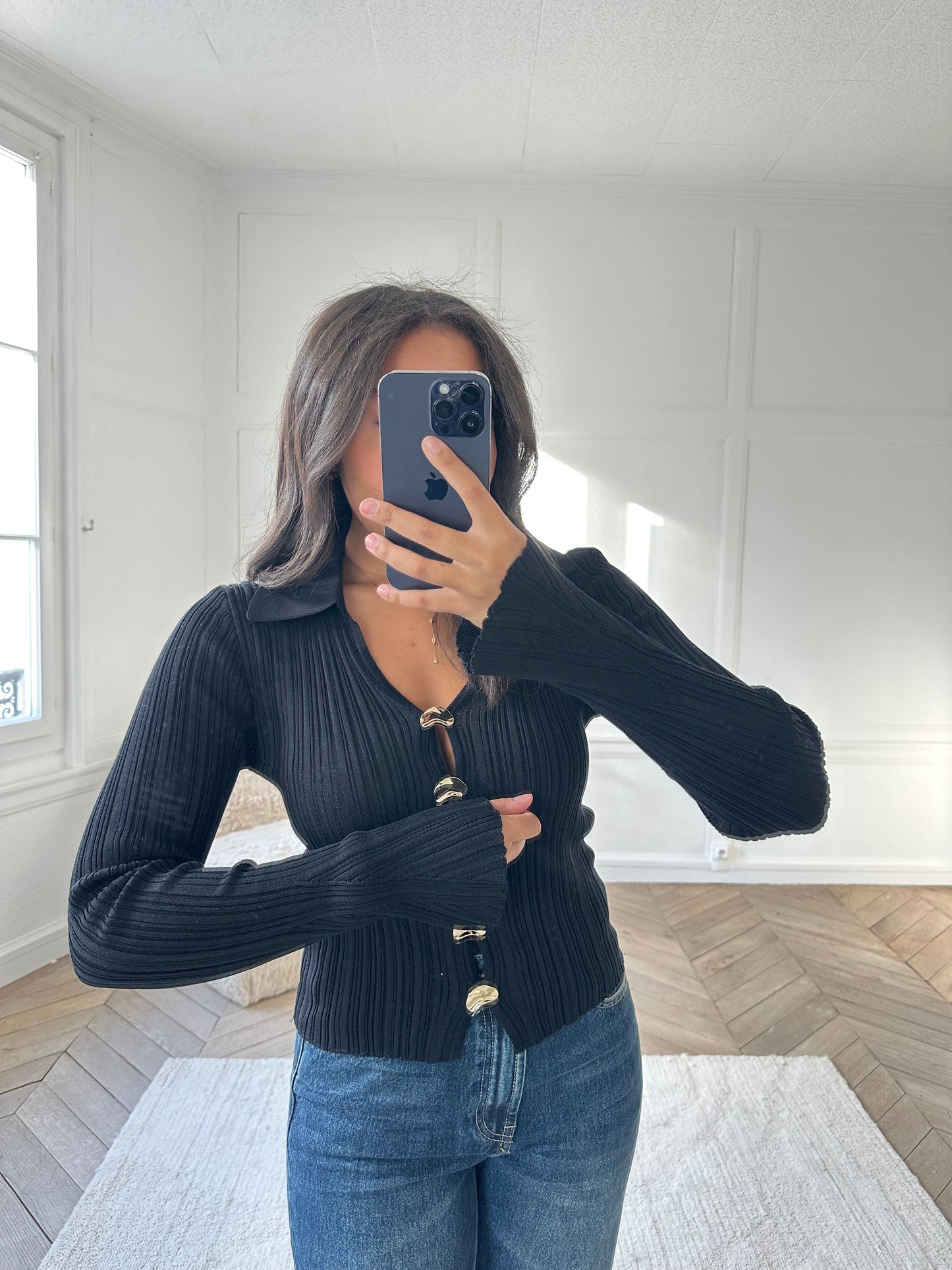 Top à boutons dorés Donna - noir