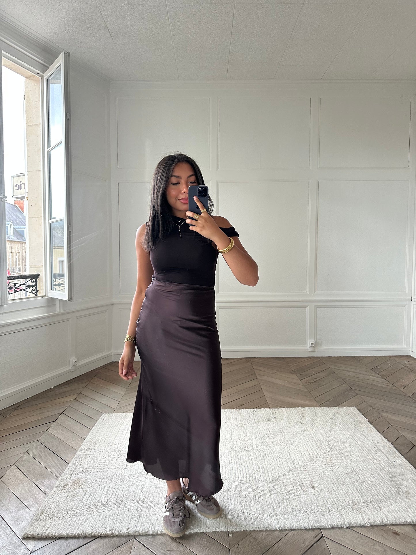 Jupe satinée marron