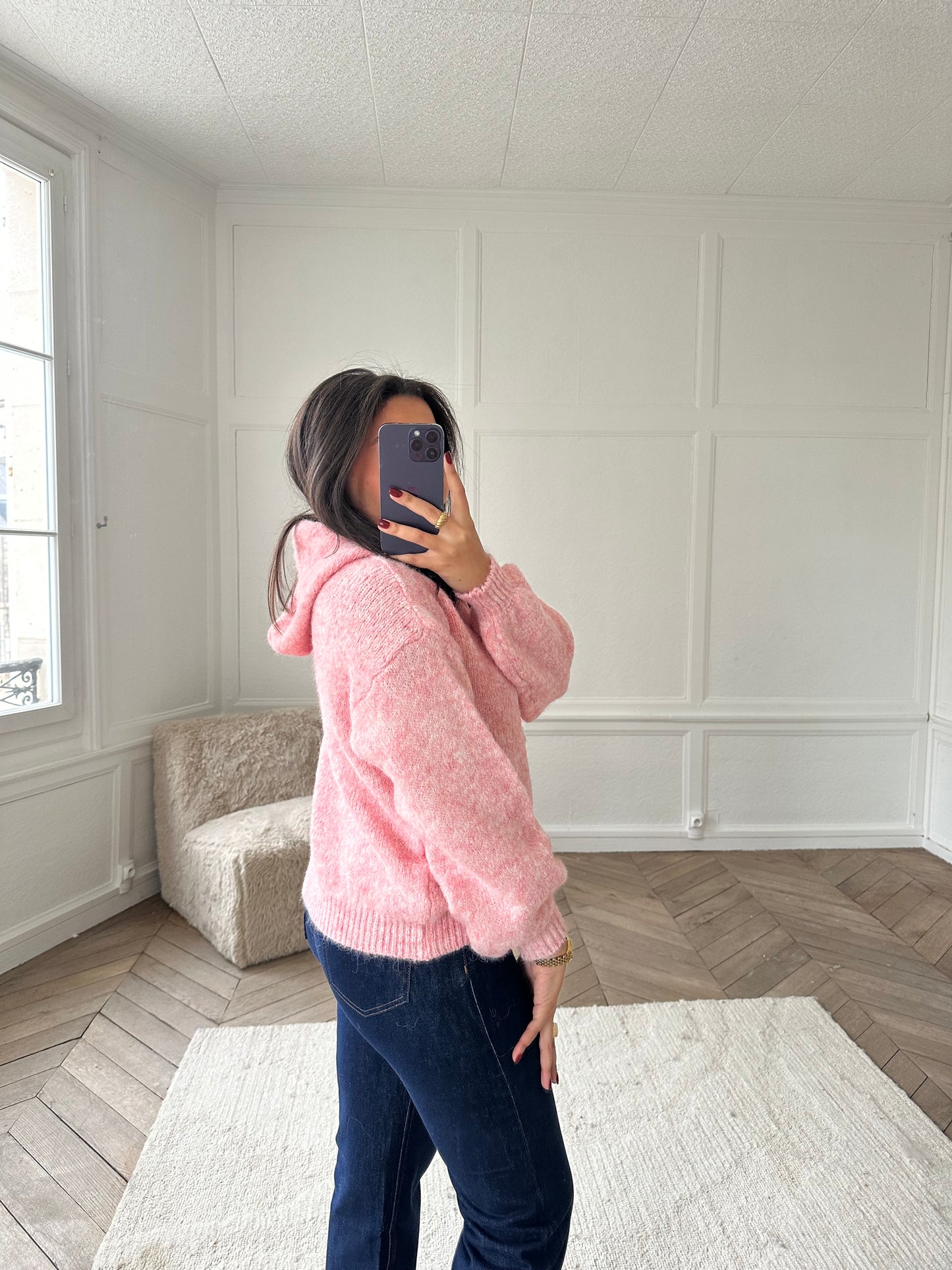 Sweat pull à capuche - rose