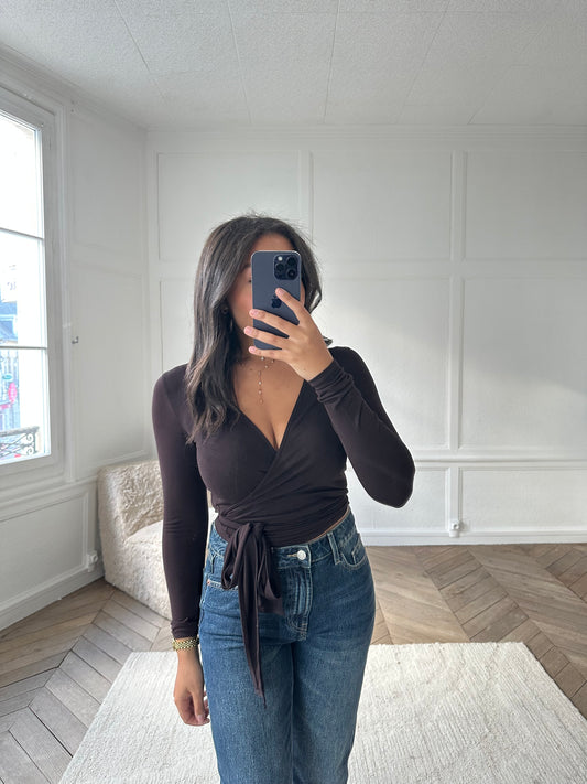 Top cache-coeur à nouer - marron