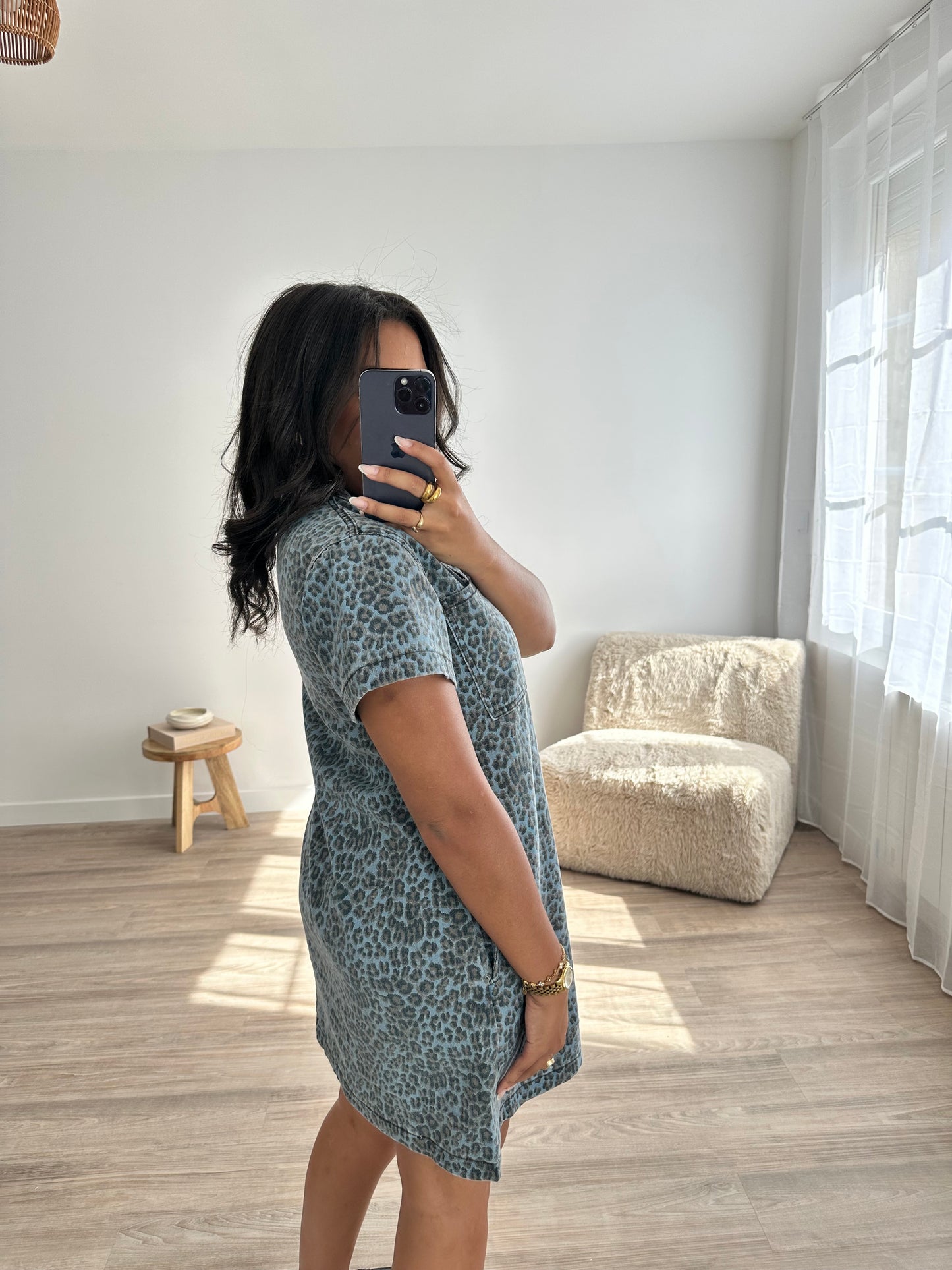 Robe en jean léopard