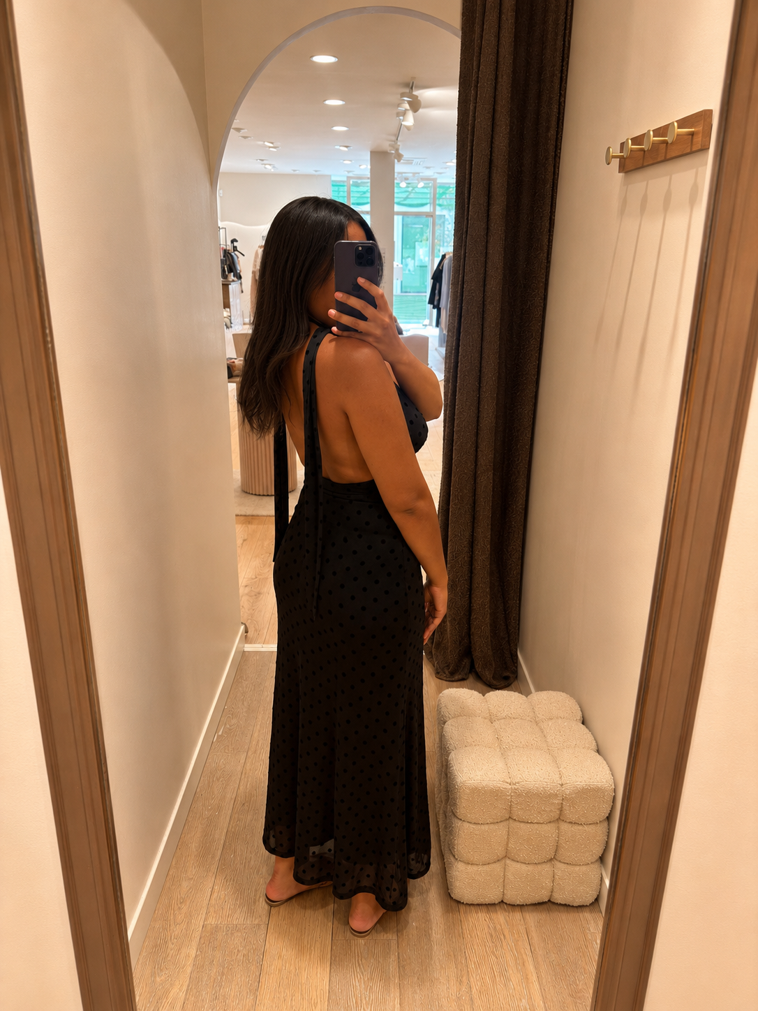 Robe à pois velours - noir