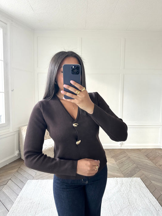 Gilet à boutons dorés marron