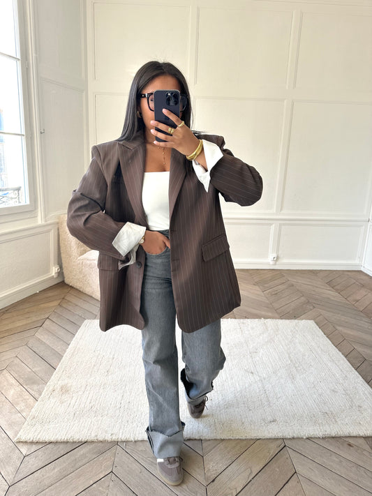 Blazer à rayures oversize choco