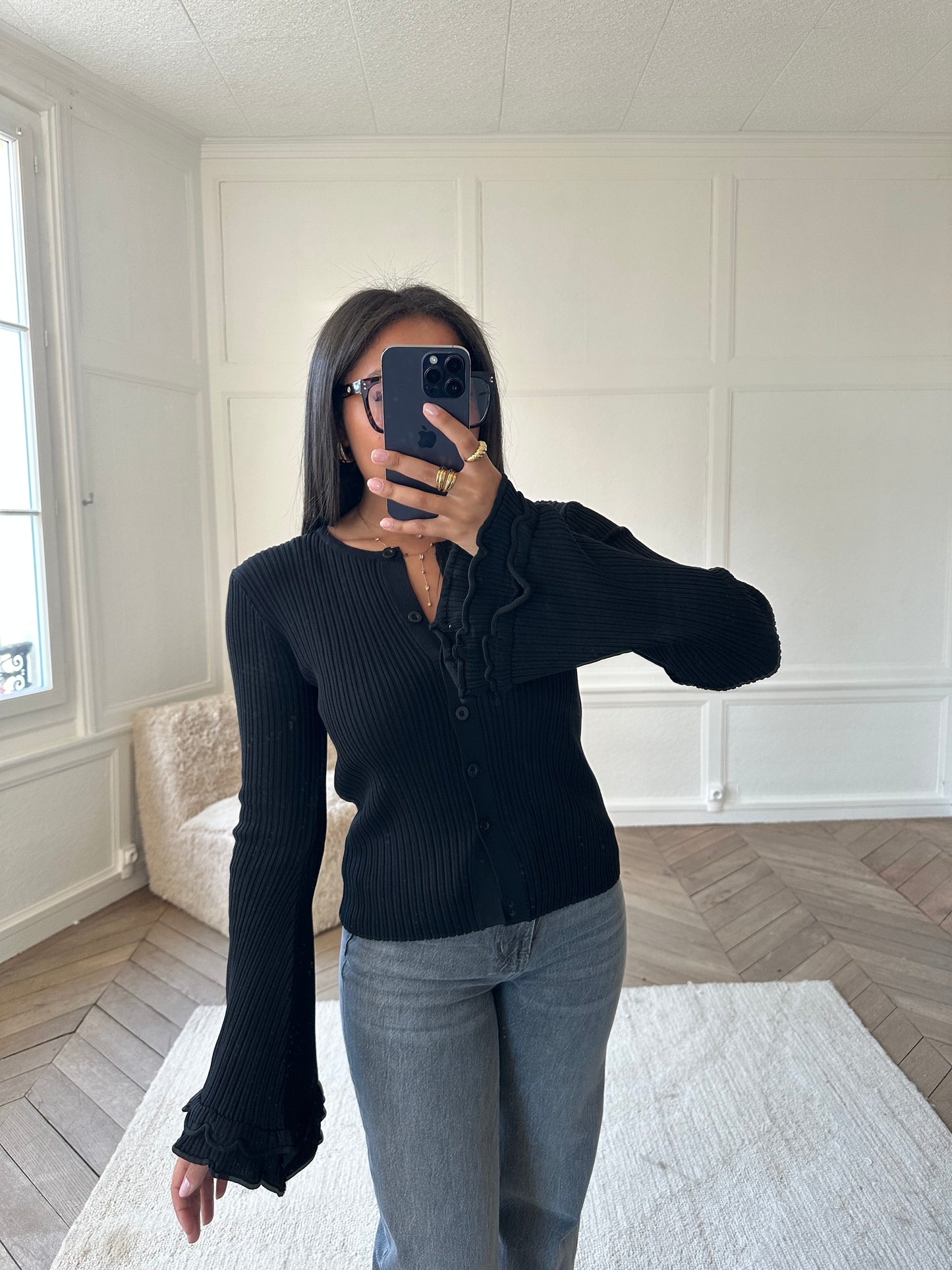 Gilet à manches évasées Clothilde - noir