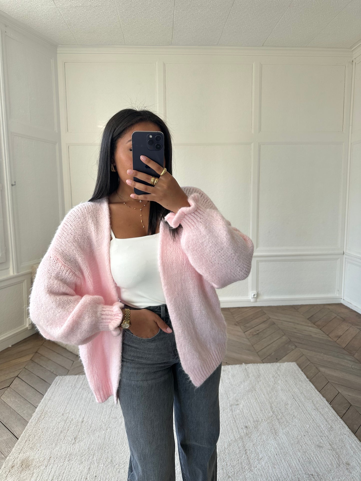 Gilet oversize Léonie - rose clair