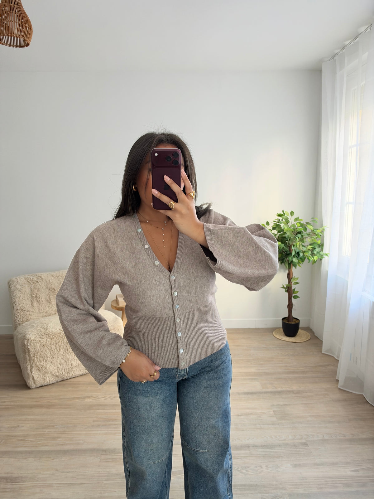 Top cintré avec boutons - taupe