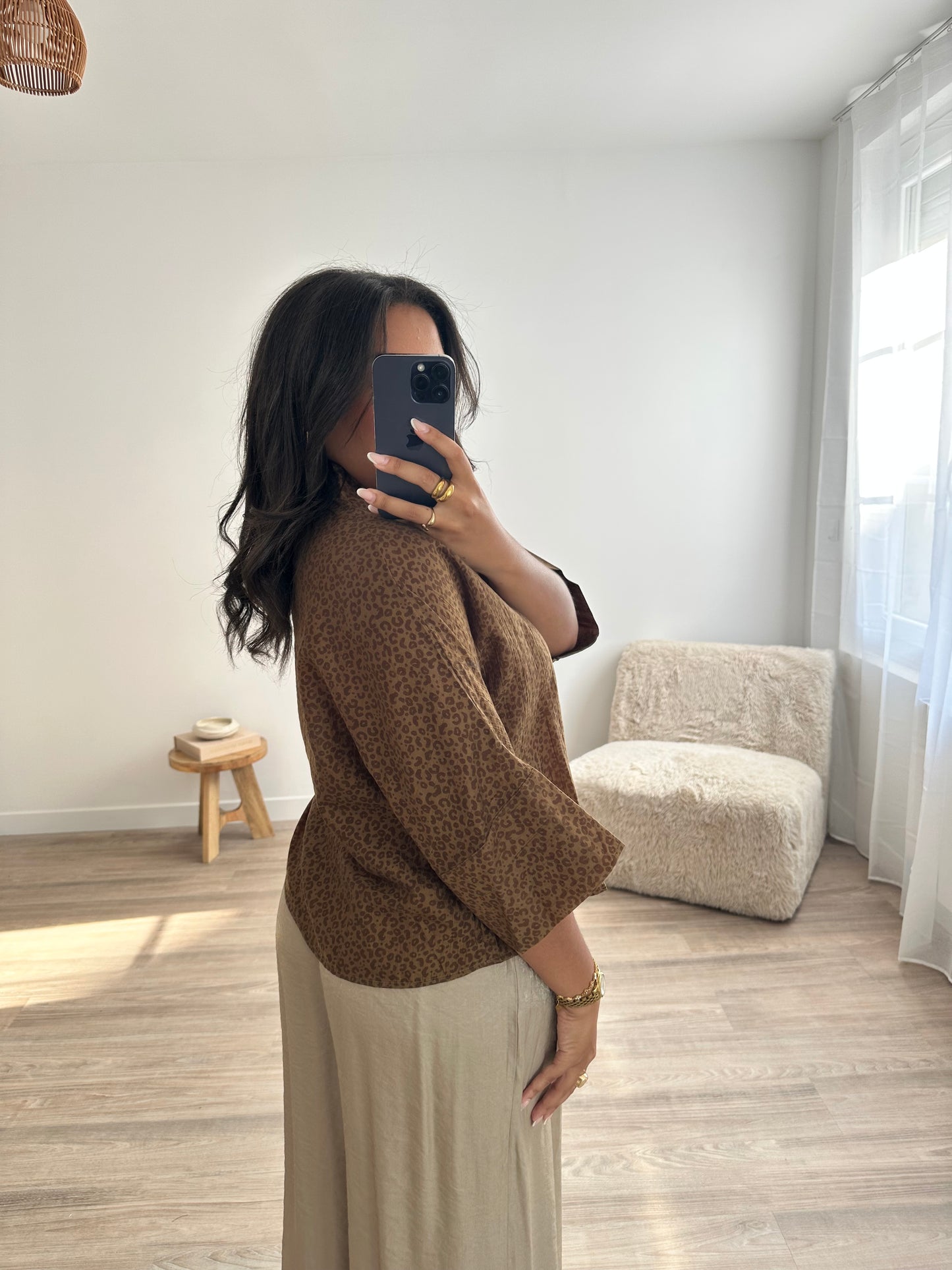 Chemise léopard manches larges - kaki