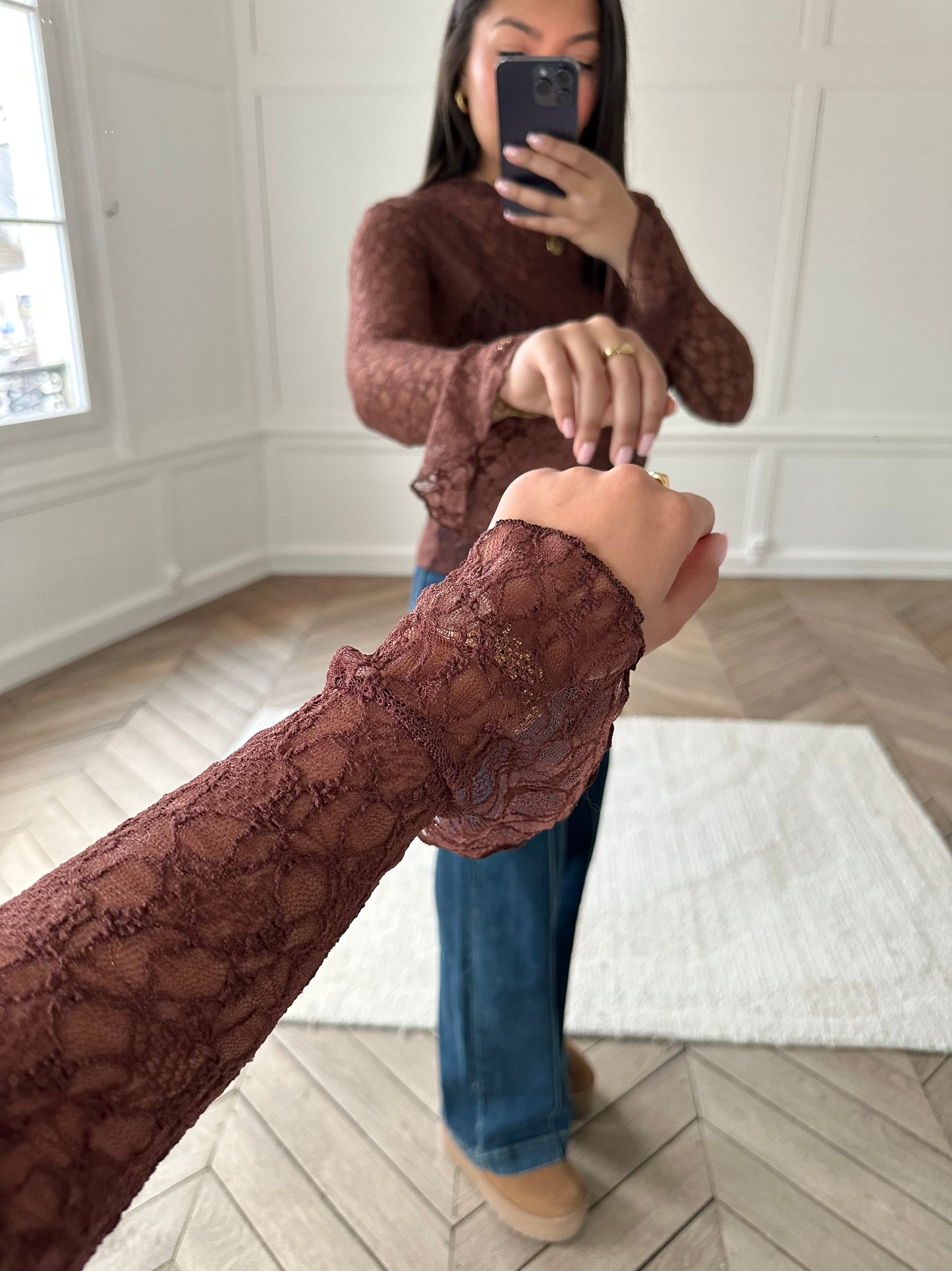 Top en dentelle - marron