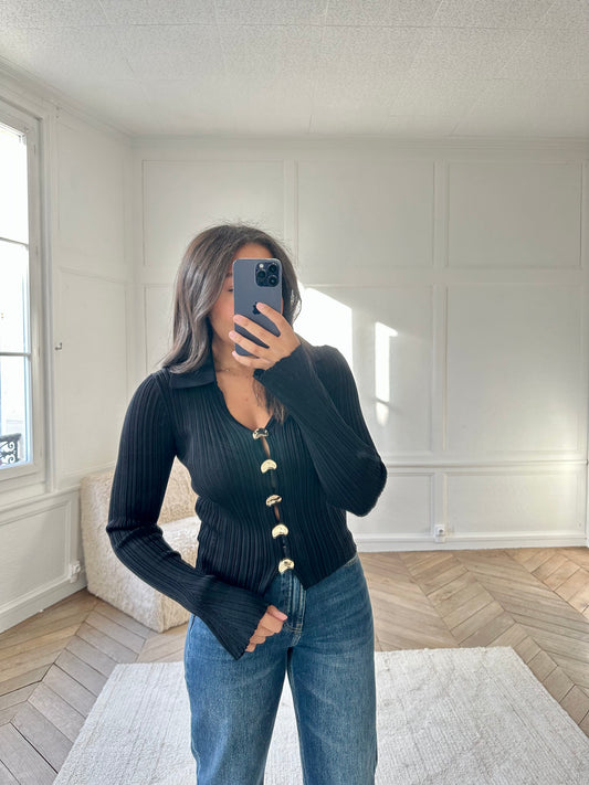 Top à boutons dorés Donna - noir