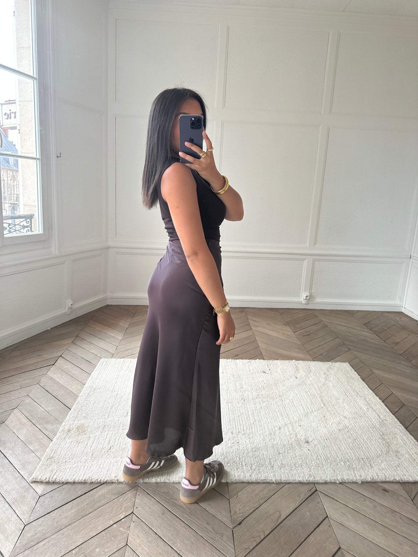 Jupe satinée marron