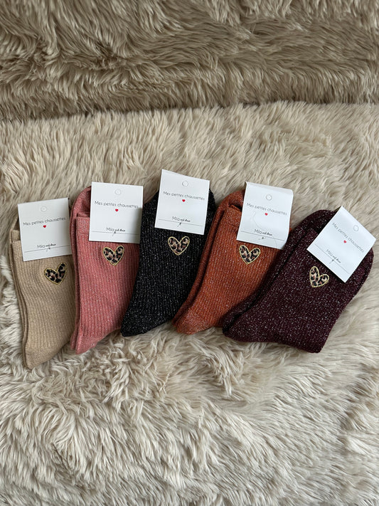 Chaussettes coeur léopard
