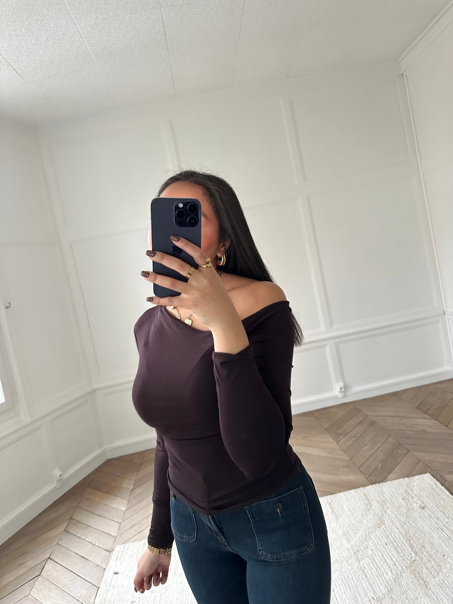 Top asymétrique - marron foncé