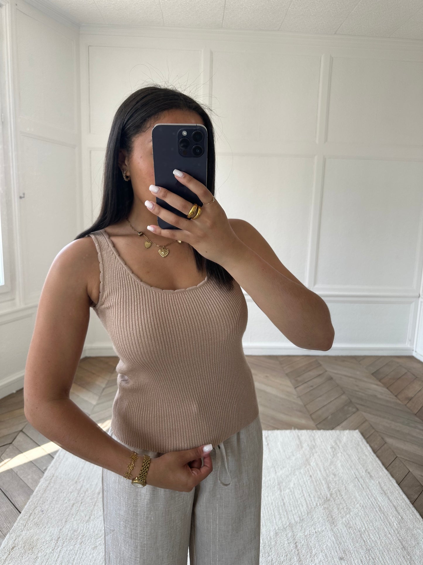 Débardeur à paillettes - beige