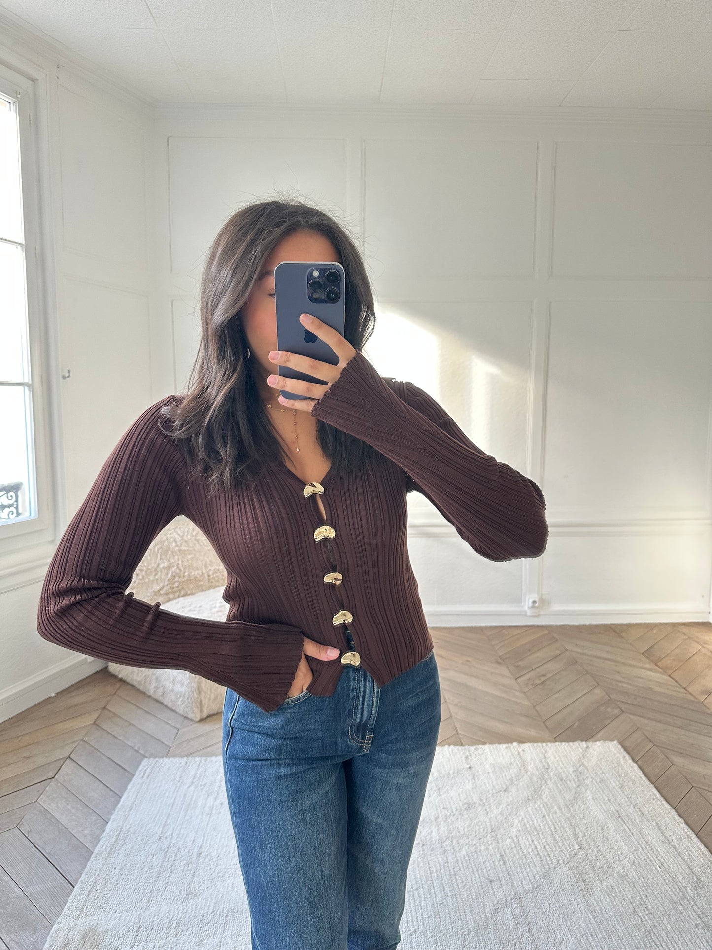 Top à boutons dorés Donna - marron