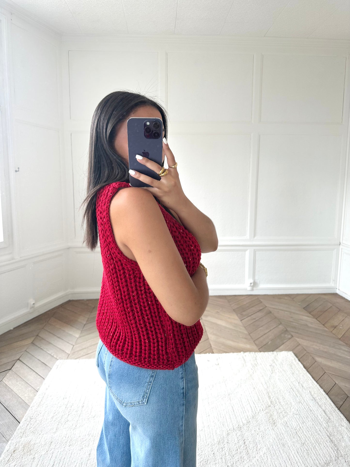 Débardeur en grosses mailles - rouge