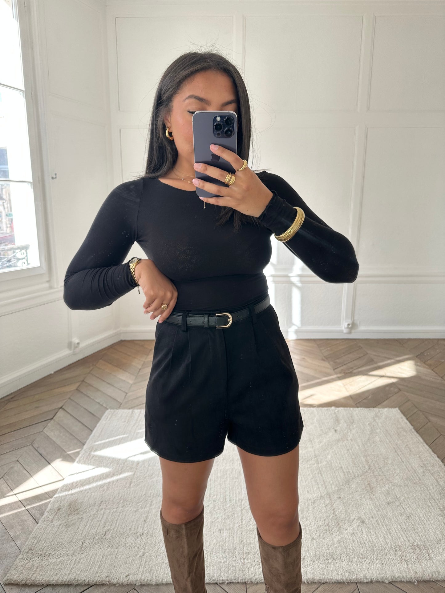 Short en suédine noir