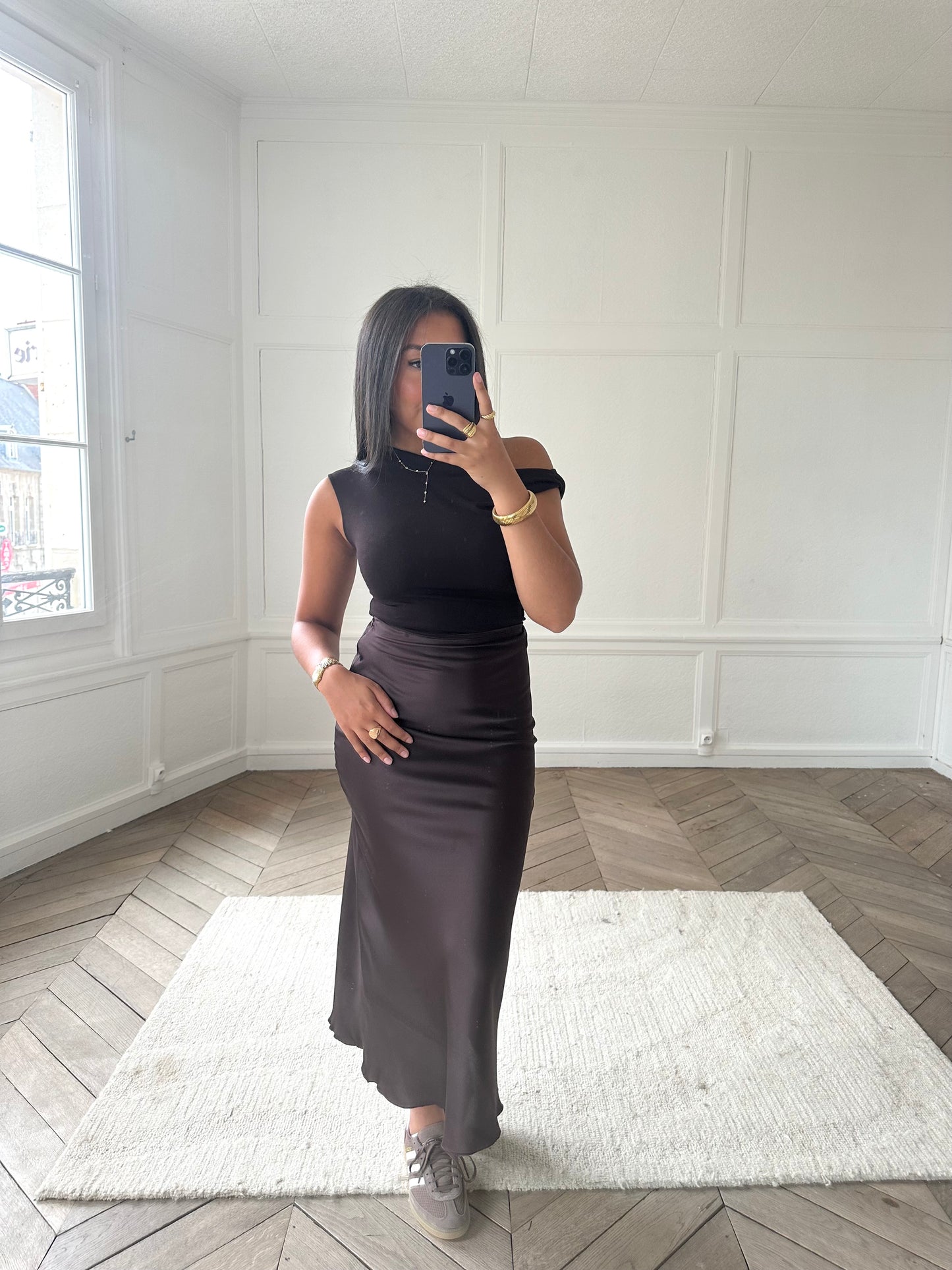 Jupe satinée marron