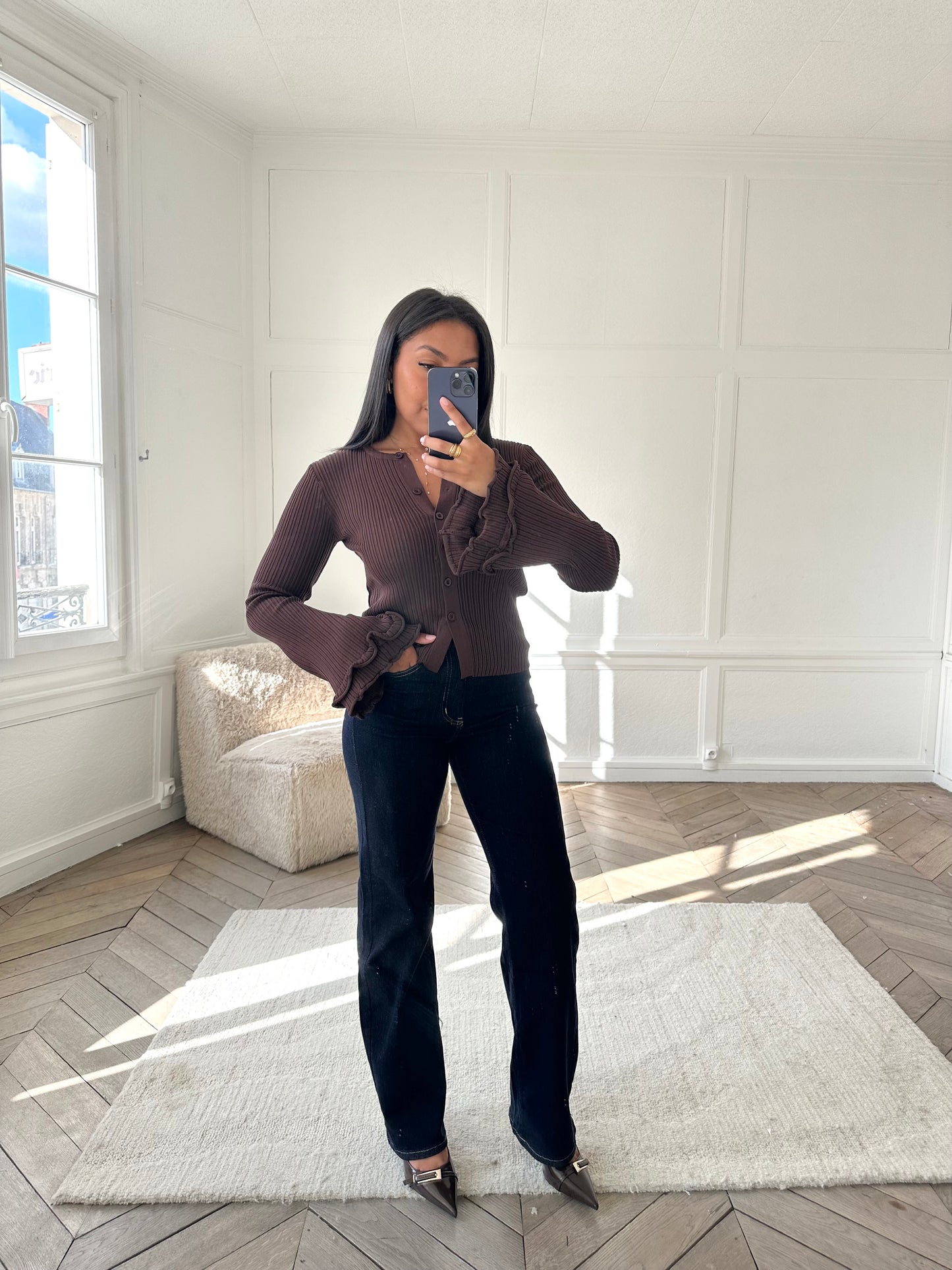 Gilet à manches évasées Clothilde - marron