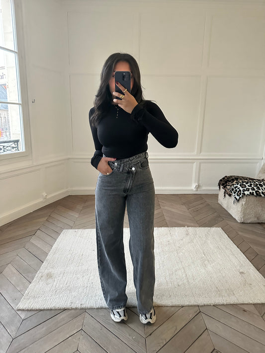 Jean fermeture asymétrique - gris