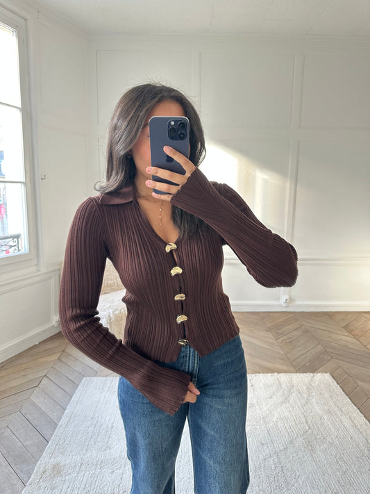 Top à boutons dorés Donna - marron