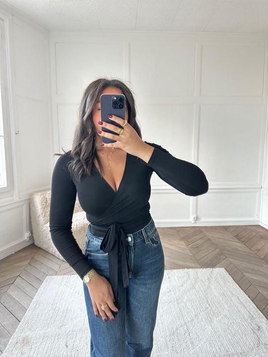 Top cache-coeur à nouer - noir