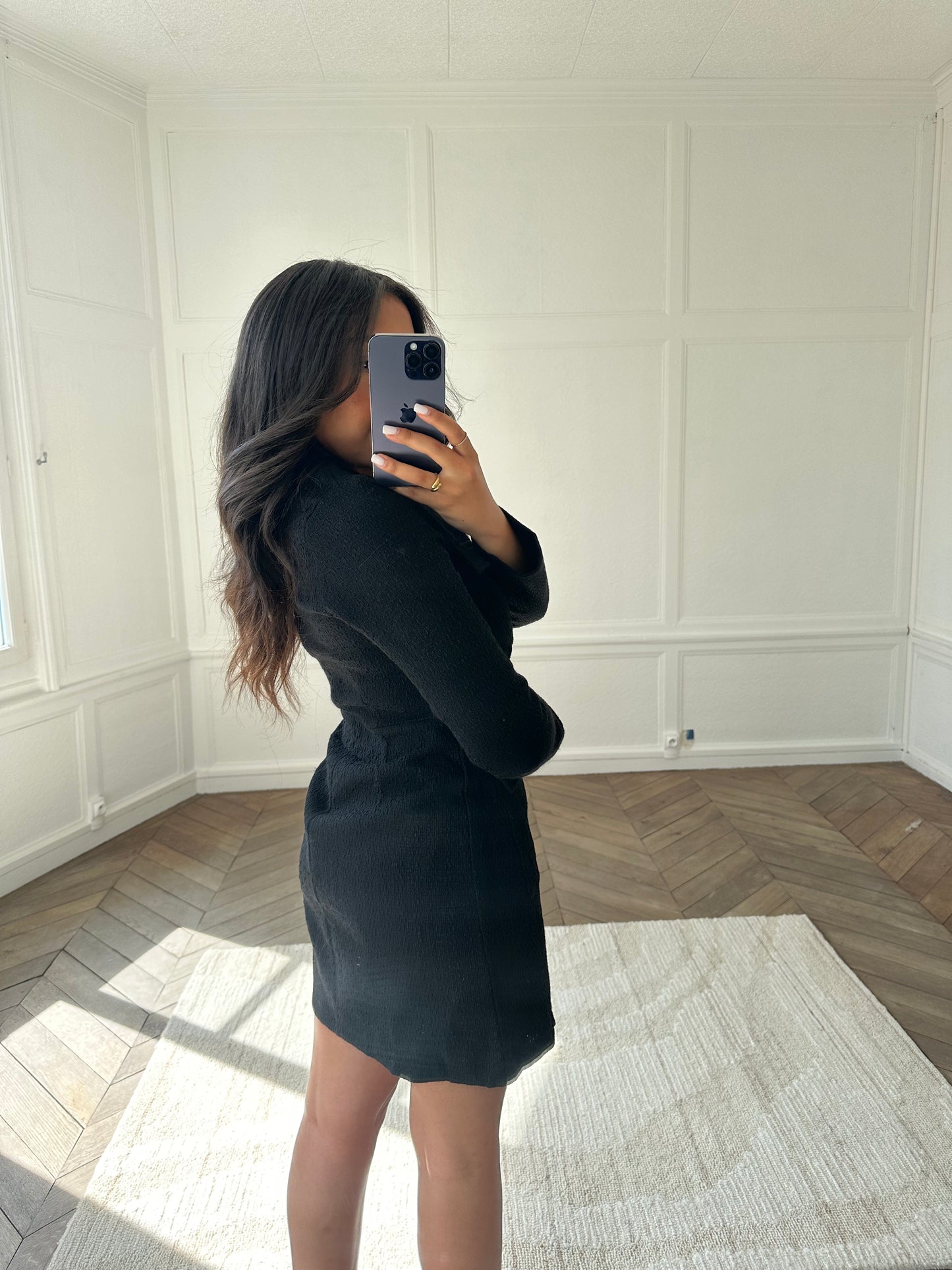 Robe en tweed noire Maylor