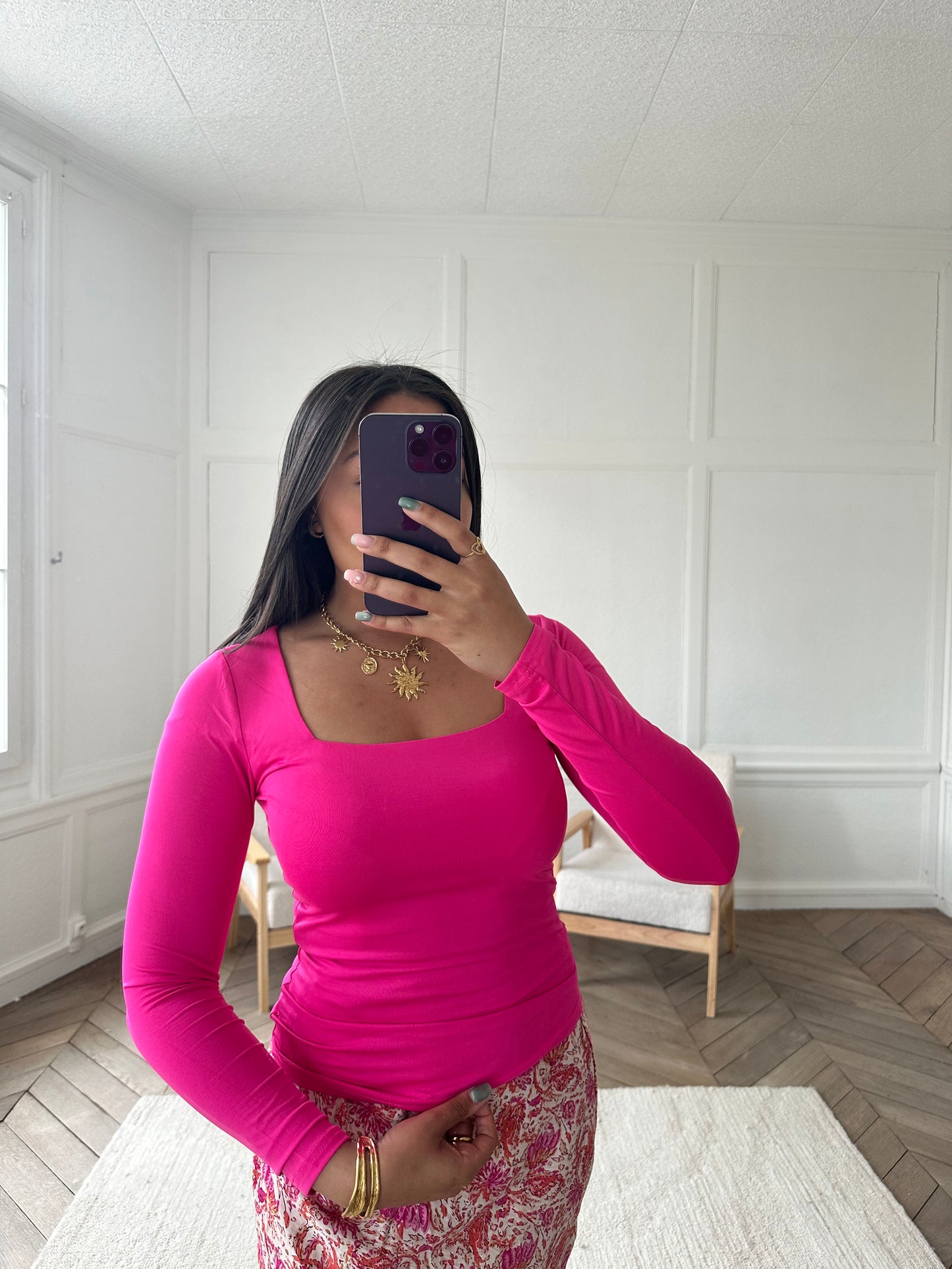 Top col carré - rose