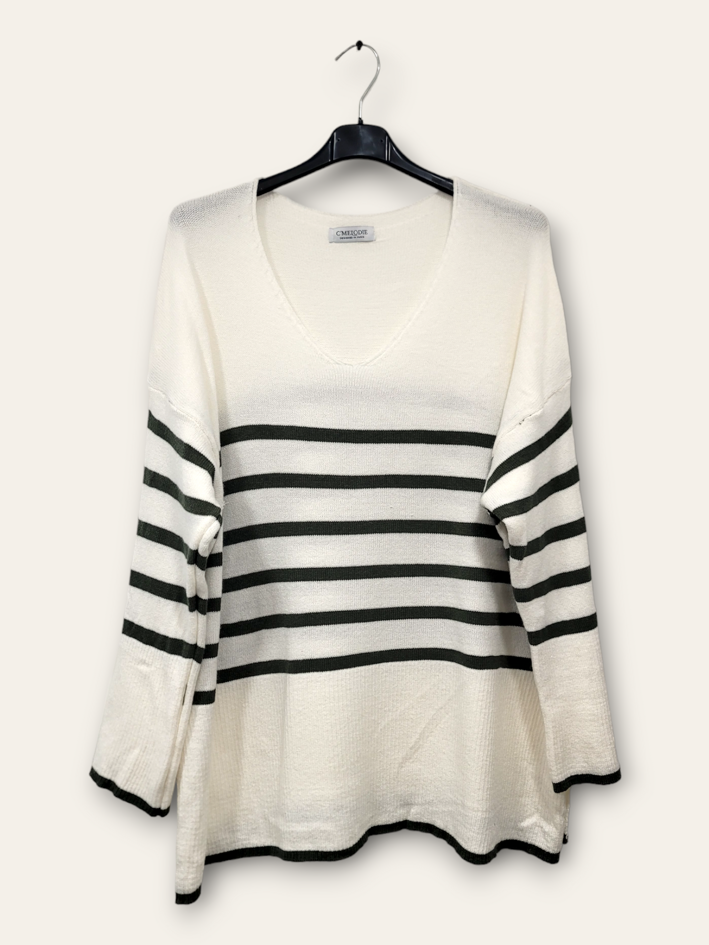 Pull Marinière grande taille kaki