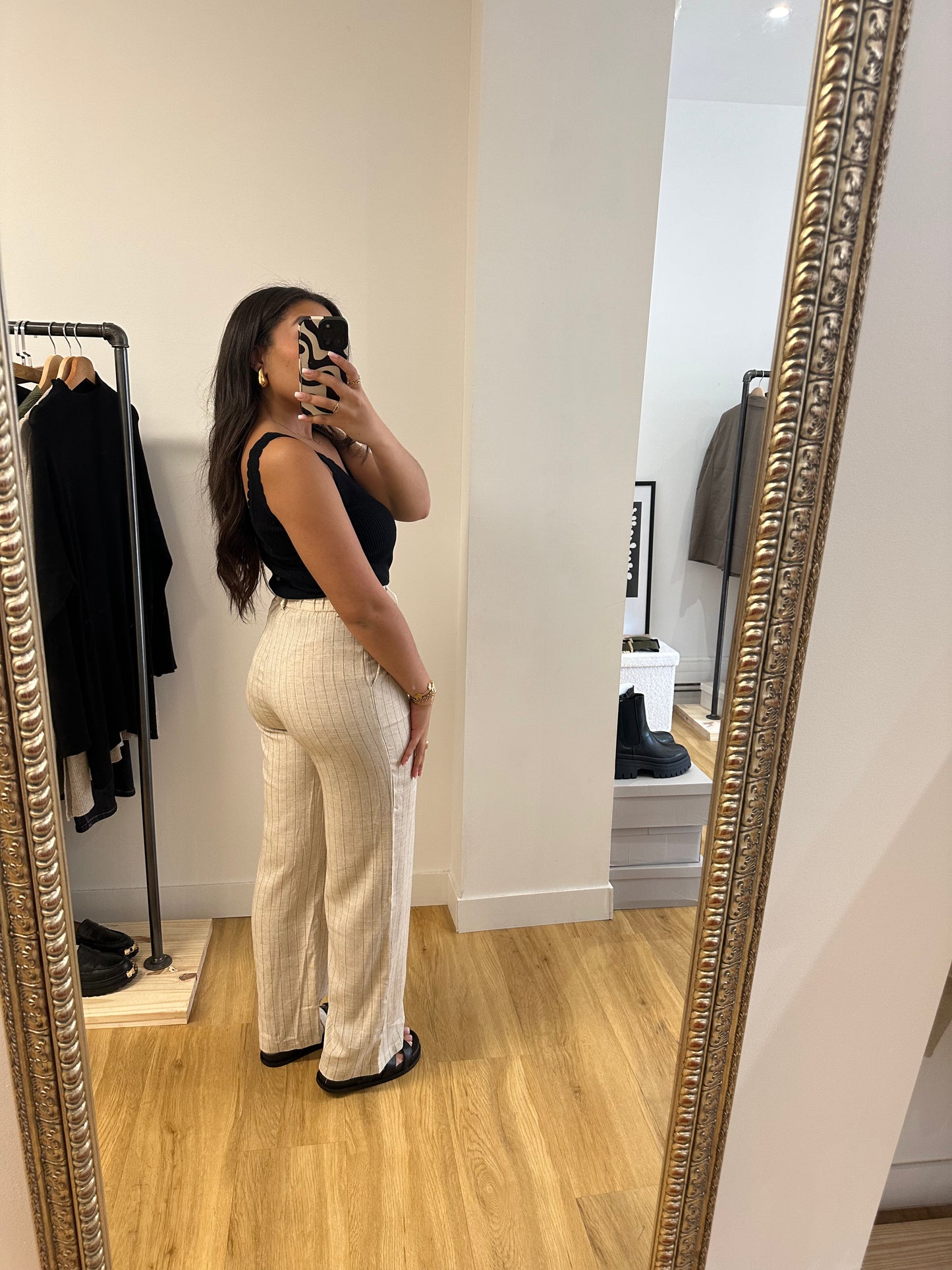 Pantalon rayé beige