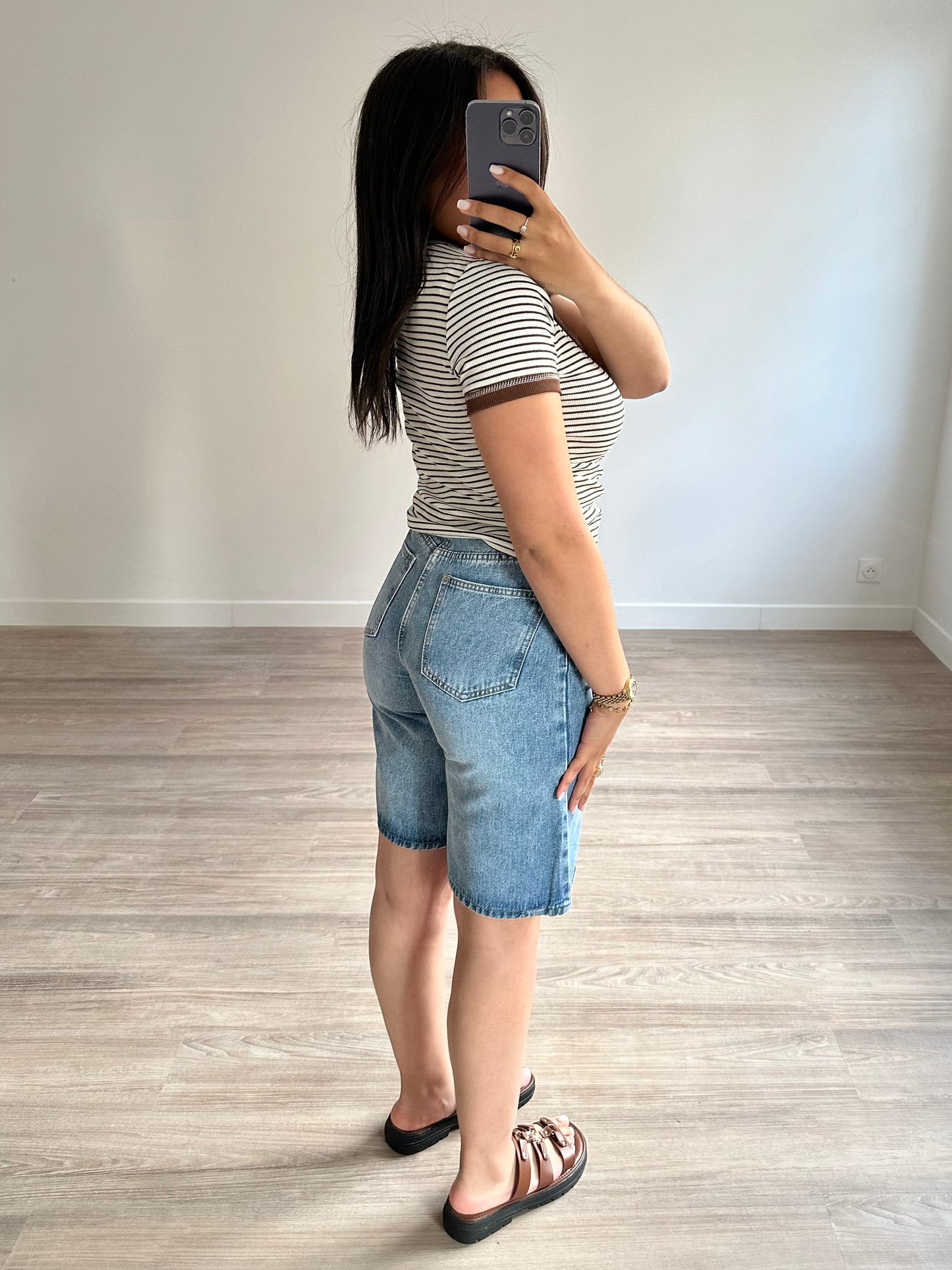 Bermuda à fermeture asymétrique - denim clair