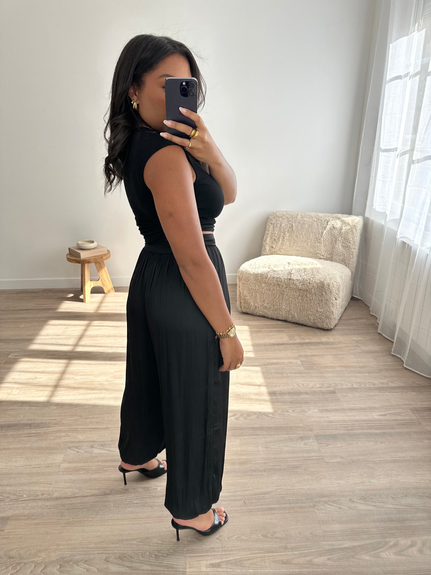 Pantalon bouffant satiné - noir