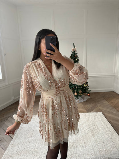 Robe à volants et sequins - rose gold