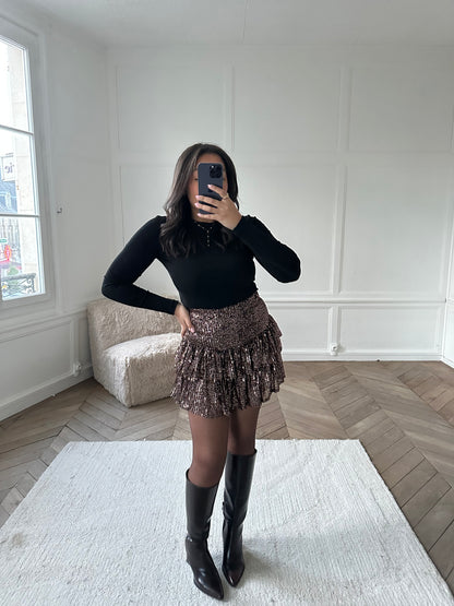 Jupe-short à sequins et volants - bronze