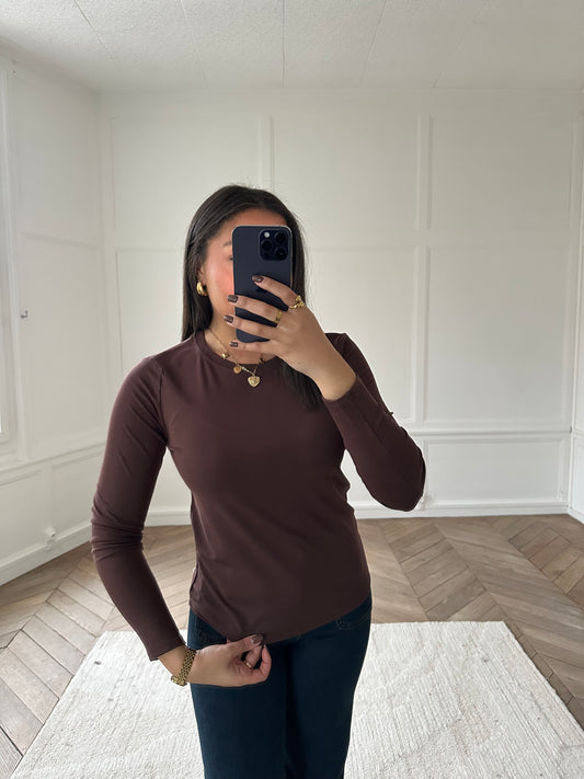 T-shirt manches longues basique - marron
