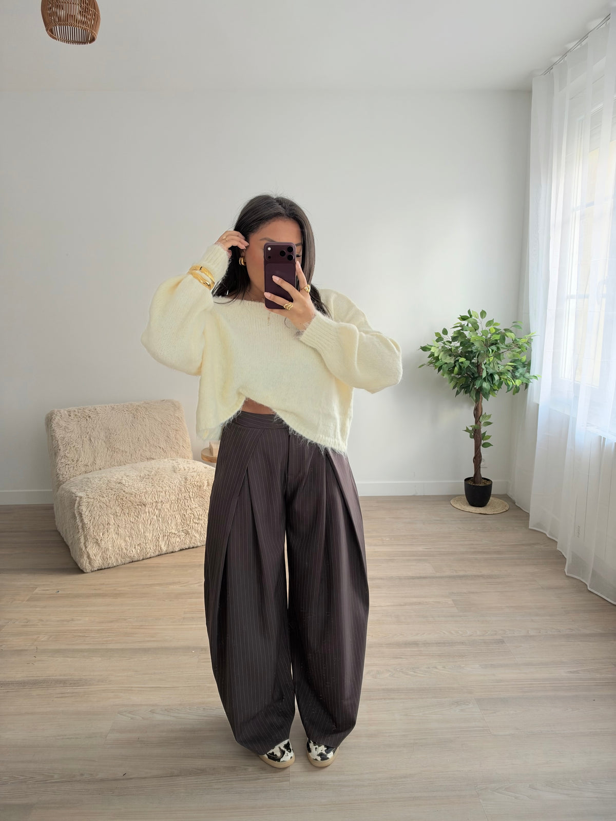 Pantalon Aria rayé - marron