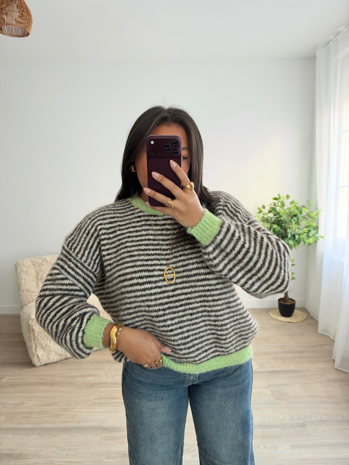 Pull rayé Idalia - vert/marron