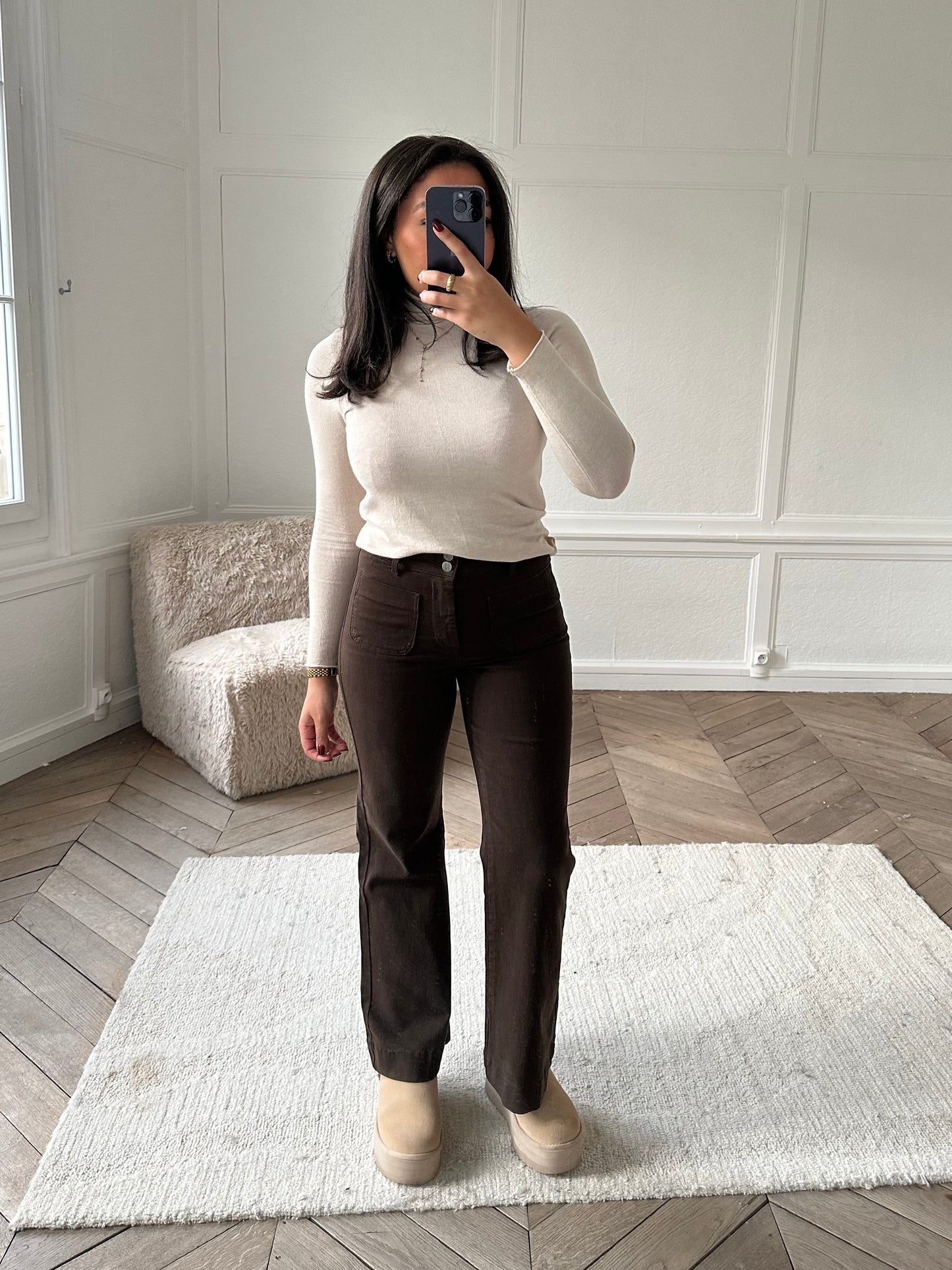 Jean flare à poches - marron