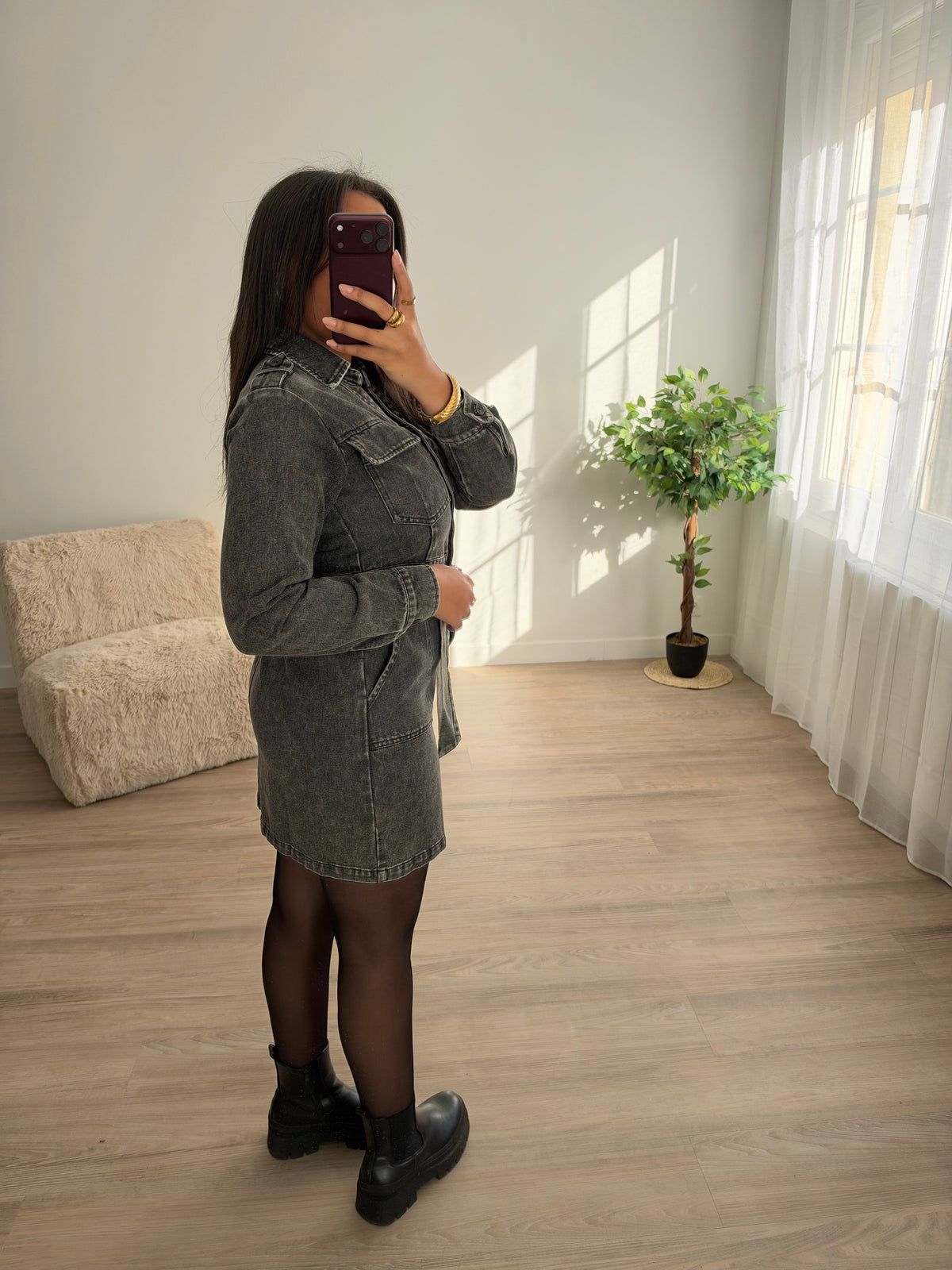 Robe en jean gris délavé
