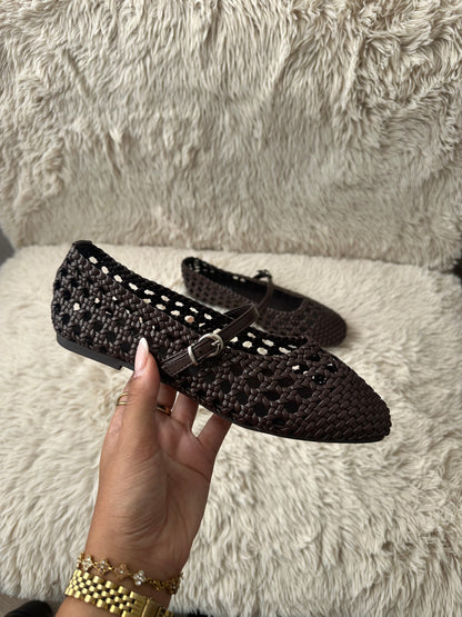 Ballerines Mary Jane tressées - marron