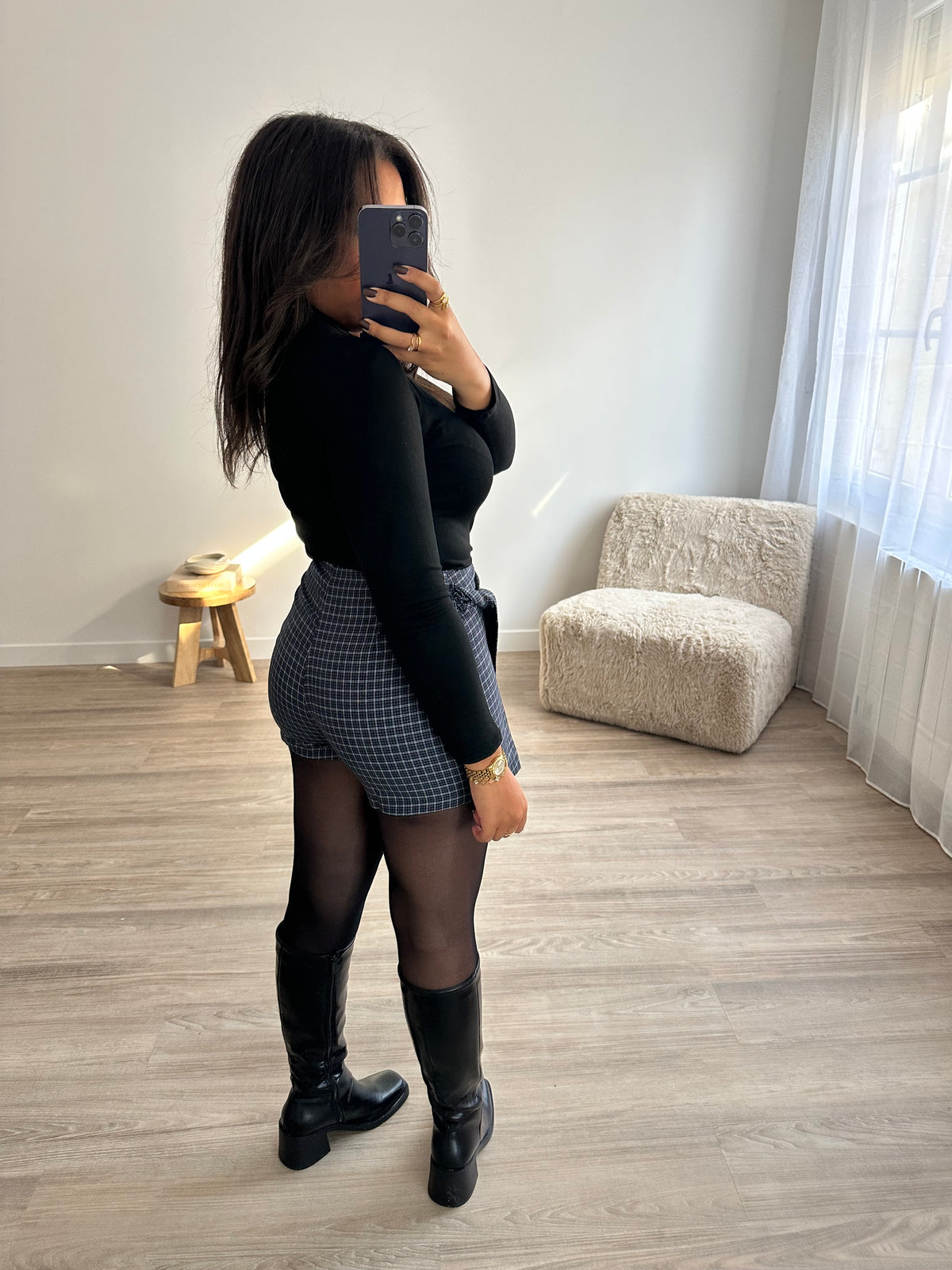 Jupe-short à carreaux navy